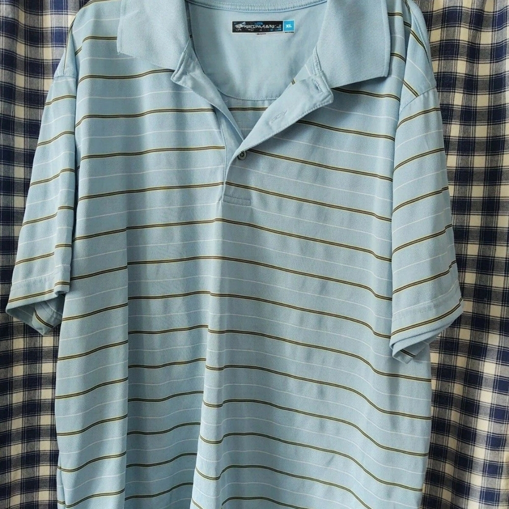 Blue and Yellow Polo Shirt Sporty Knit Casual